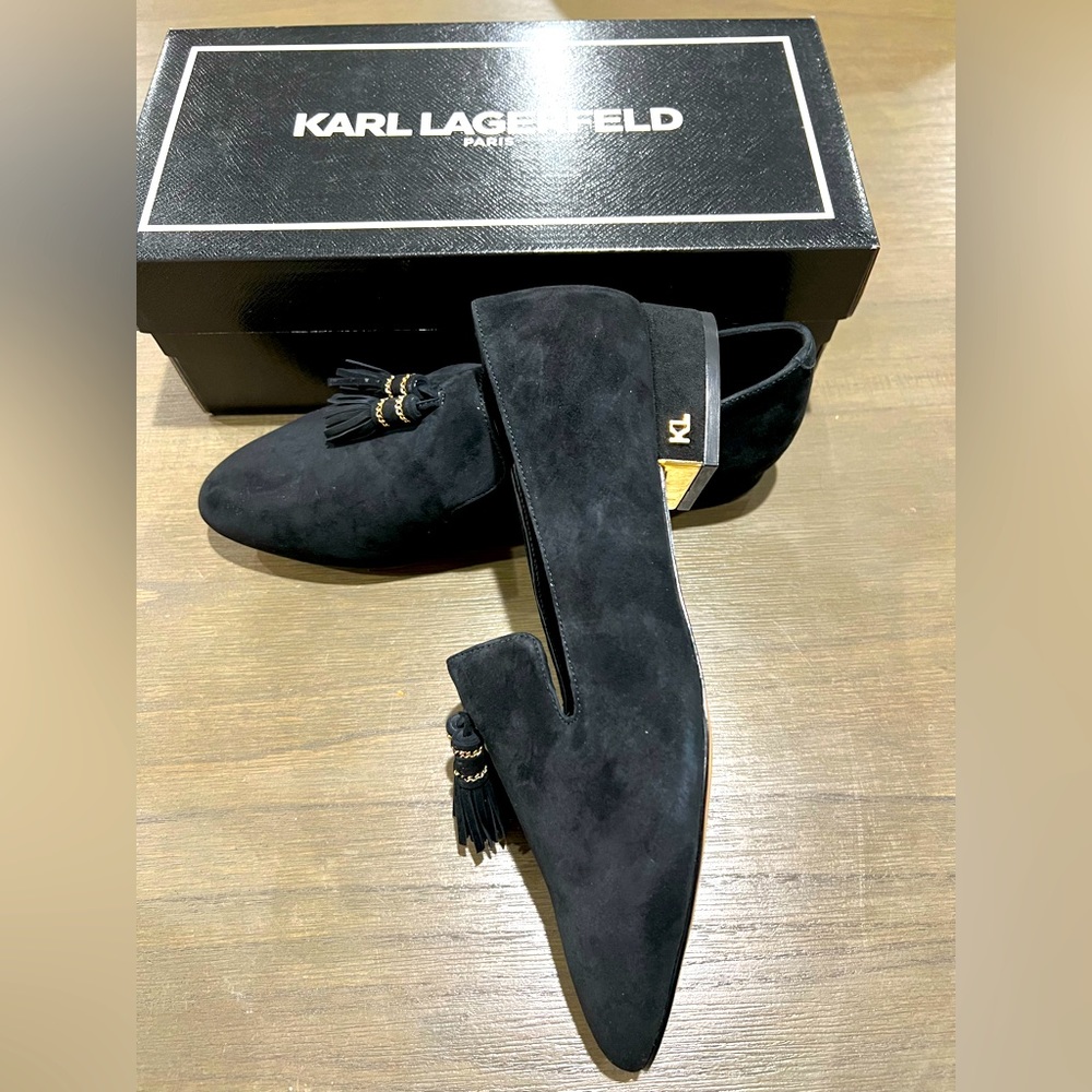 Brand new Karl Lagerfeld black loafers new with box.